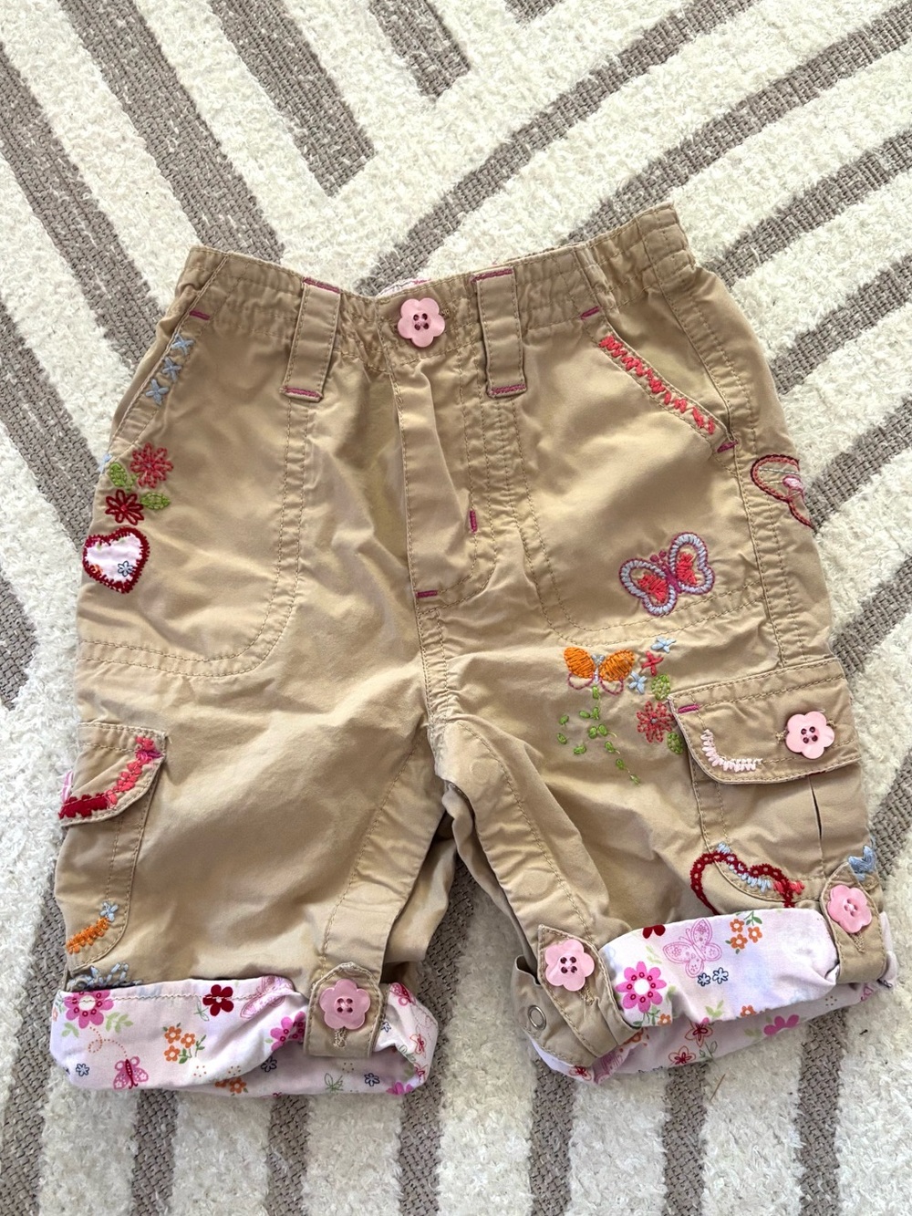 10/$15 Gap Tan Embroidered Cargo Pants with Floral Trim